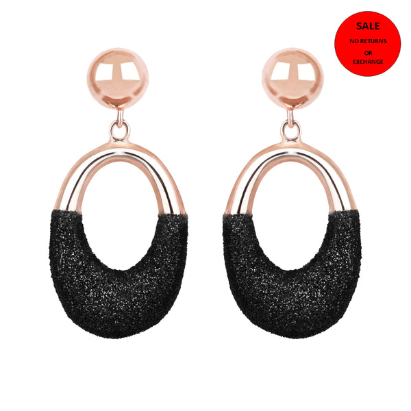 ROSE GOLD BLACK GLITTER HANGING EARRINGS