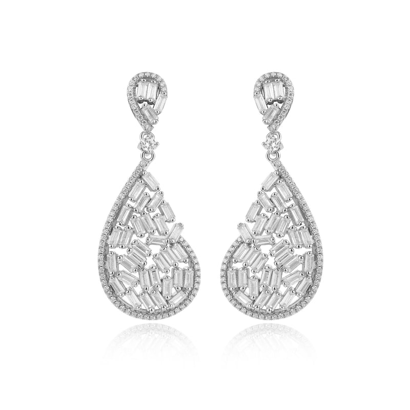 SILVER TEARDROP CZ HANGING EARRINGS