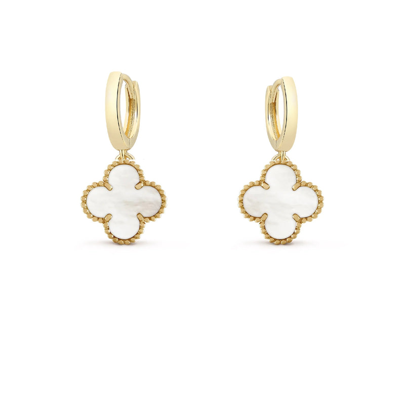 GOLD MOTHER OF PEARL CLOVER HANGING EARRINGS