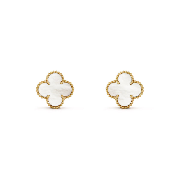 GOLD MOTHER OF PEARL CLOVER STUD EARRINGS