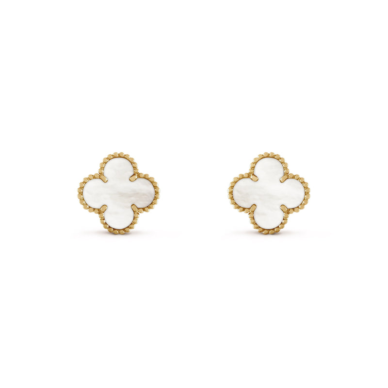 GOLD MOTHER OF PEARL CLOVER STUD EARRINGS