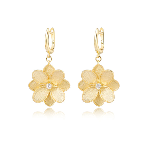 GOLD FROSTED FLOWER HANGING EARRINGS