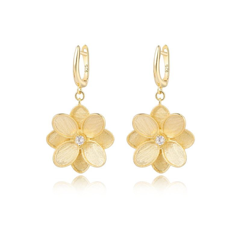 GOLD FROSTED FLOWER HANGING EARRINGS