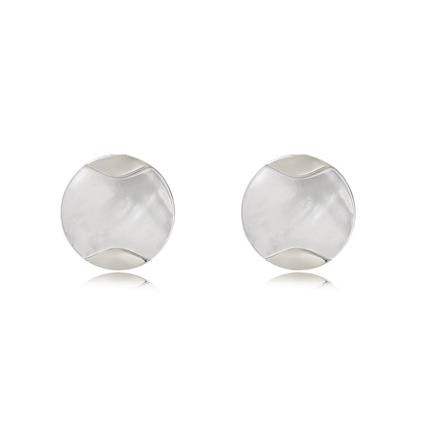 SILVER MOTHER OF PEARL ROUND STUD EARRINGS