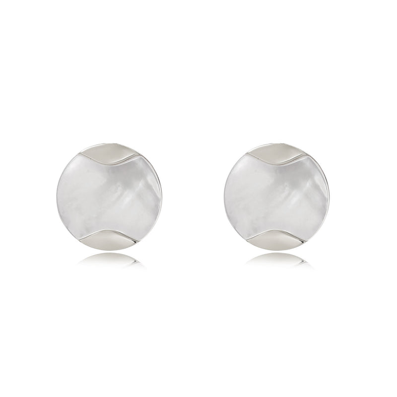 SILVER MOTHER OF PEARL ROUND STUD EARRINGS