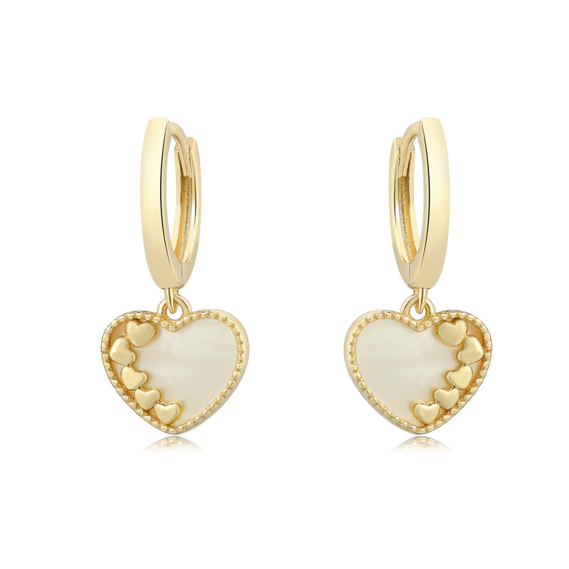 GOLD MOTHER OF PEARL HEART HANGING EARRINGS