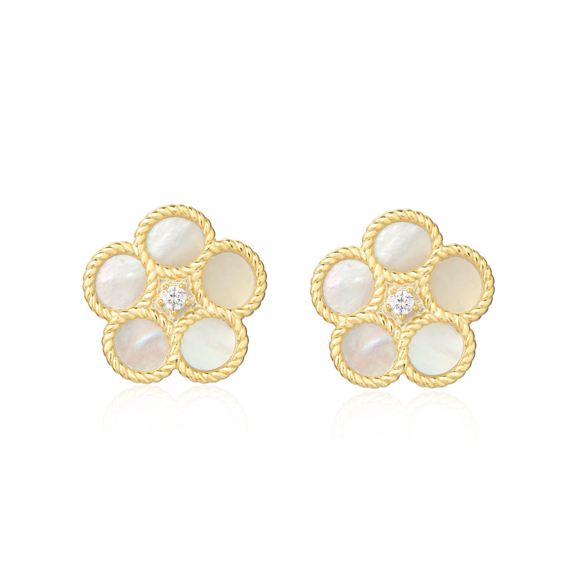 MOTHER OF PEARL BRAIDED FLOWER STUD EARRINGS