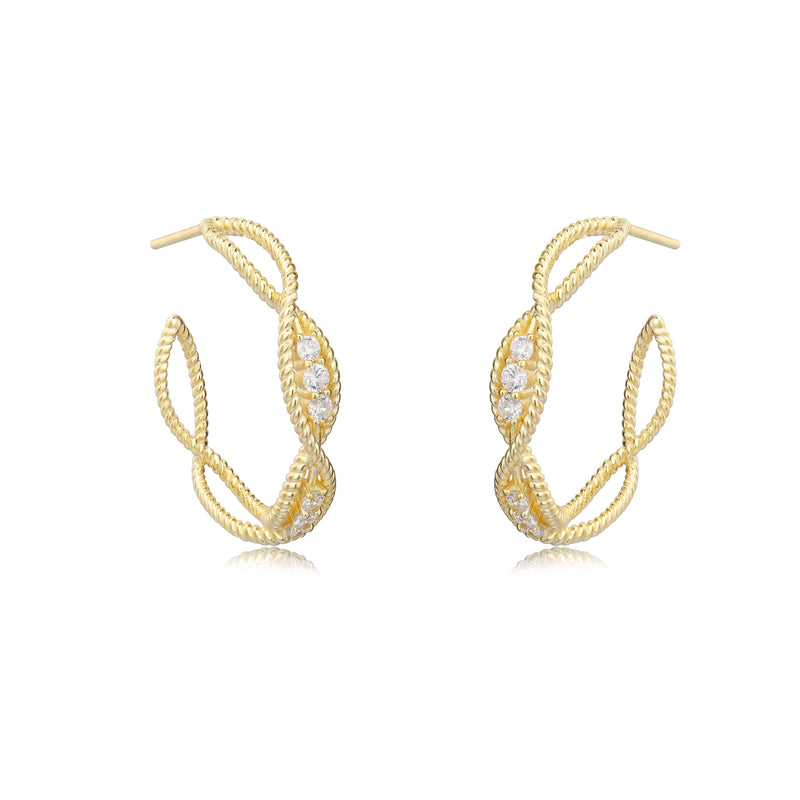 GOLD CZ BRAIDED OPEN HOOP EARRINGS