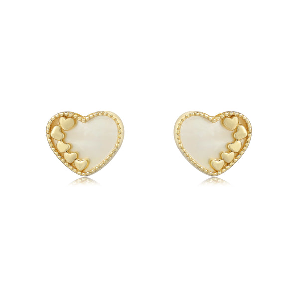 GOLD MOTHER OF PEARL HEART STUD EARRINGS