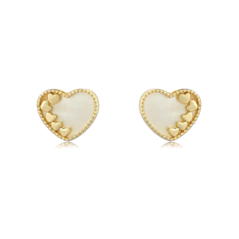 GOLD MOTHER OF PEARL HEART STUD EARRINGS