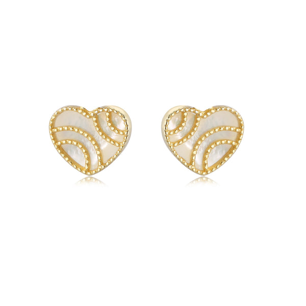 GOLD MOTHER OF PEARL HEART STUD EARRINGS