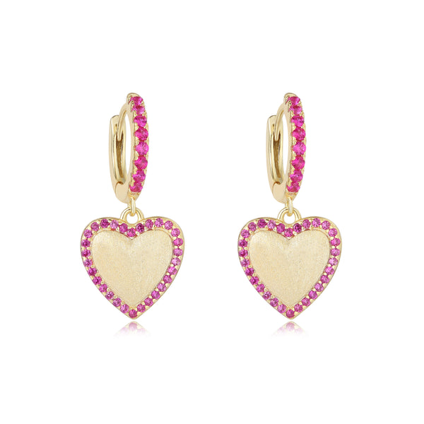 GOLD FROSTED HEART HANGING EARRINGS