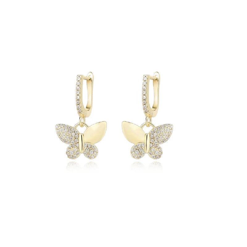 GOLD CZ BUTTERFLY HANGING EARRINGS