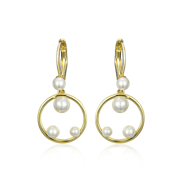 GOLD PEARL ROUND HANGING EARRINGS