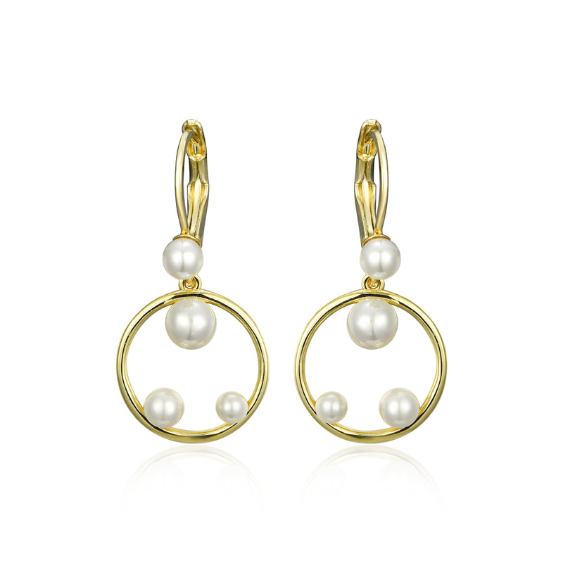 GOLD PEARL ROUND HANGING EARRINGS