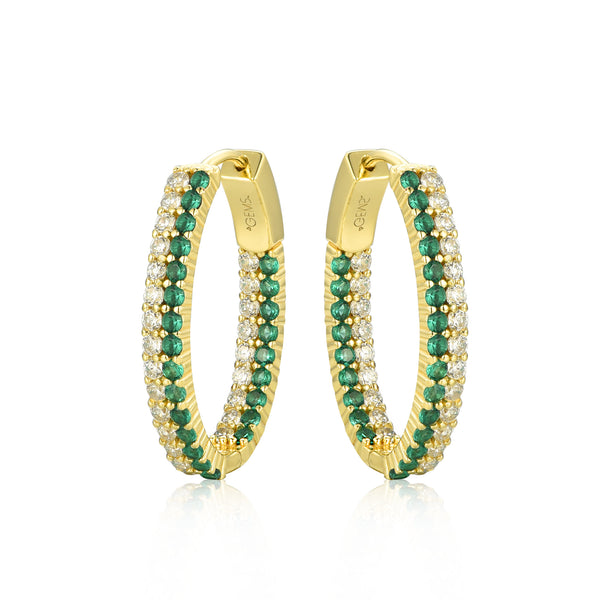 GOLD EMERALD HOOP EARRINGS