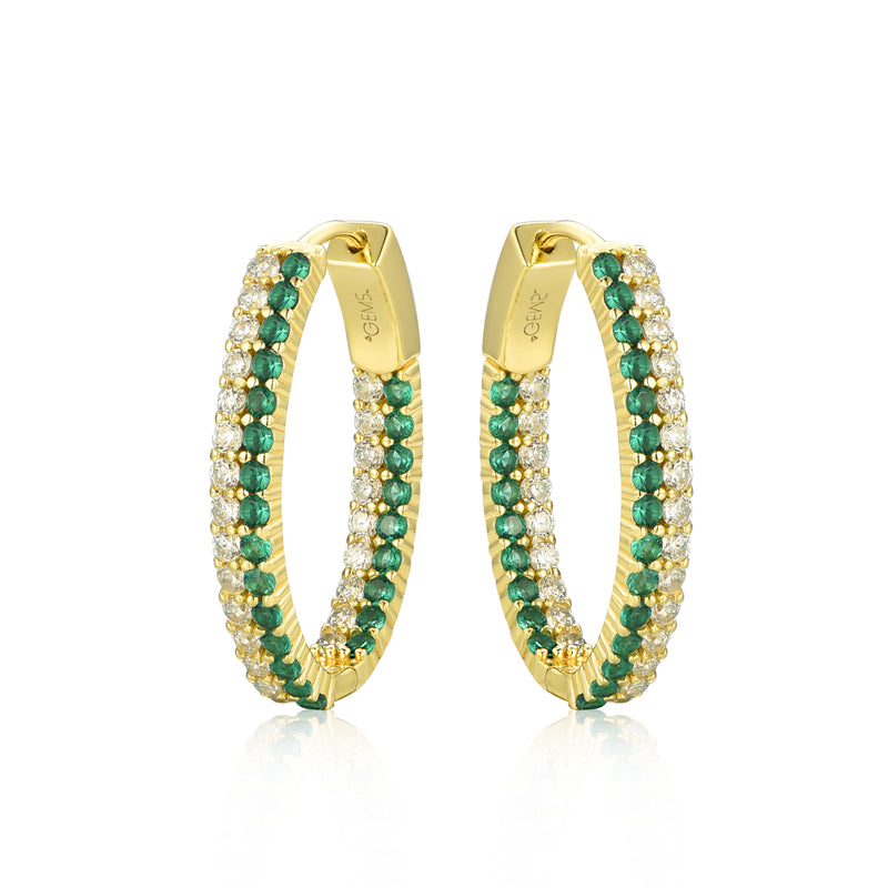 GOLD EMERALD HOOP EARRINGS