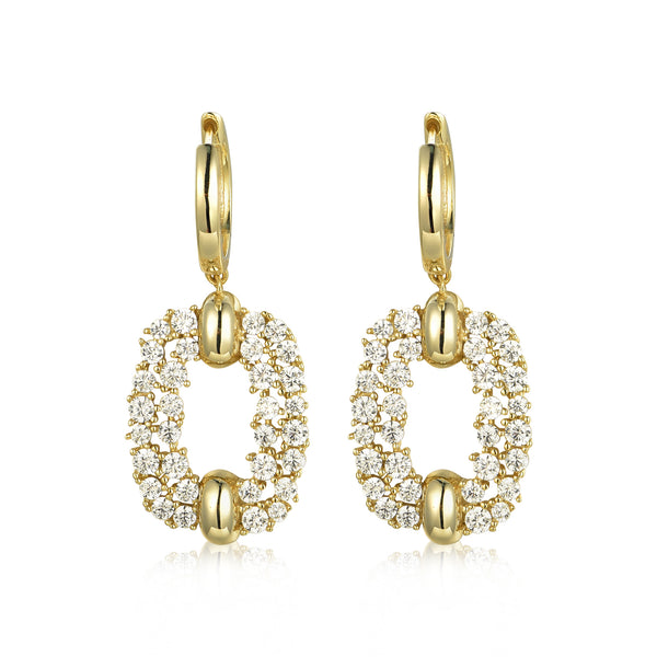 GOLD CZ RACTANGLE HANGING EARRINGS