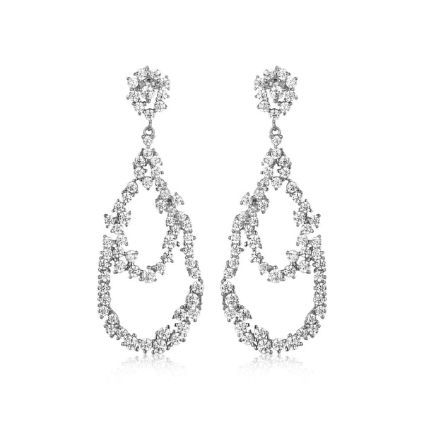 SILVER TEARDROP CZ HANGING EARRINGS