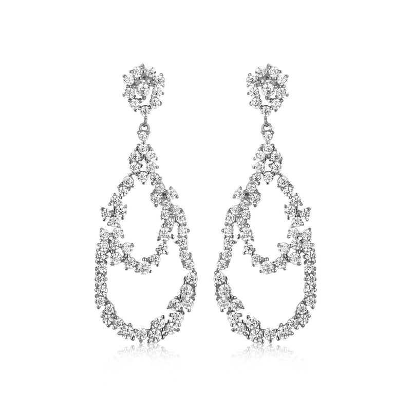 SILVER TEARDROP CZ HANGING EARRINGS