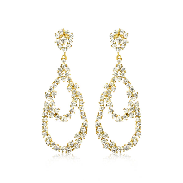 GOLD TEARDROP CZ HANGING EARRINGS