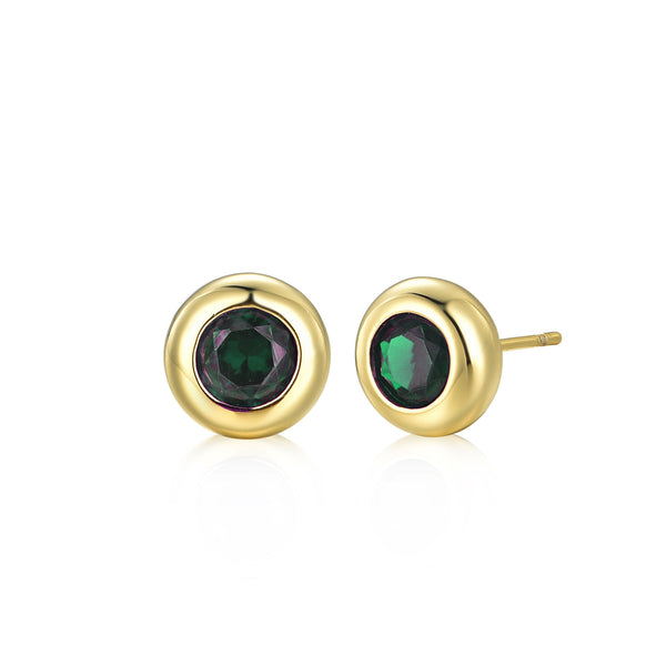 GOLD ROUND EMERALD STUD EARRINGS