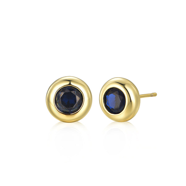 GOLD ROUND SAPPHIRE STUD EARRINGS