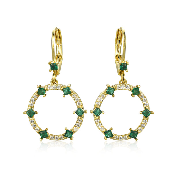 GOLD ROUND EMERALD HANGING EARRINGS