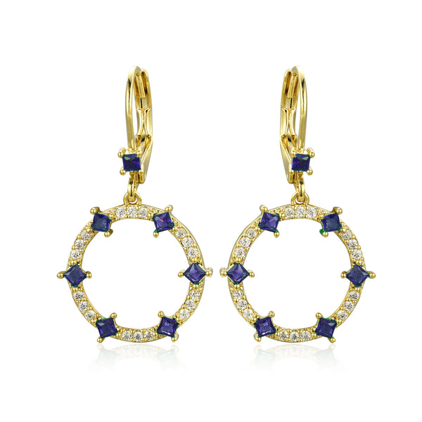 GOLD ROUND SAPPHIRE HANGING EARRINGS