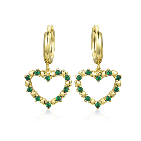 GOLD EMERALD HEART HANGING EARRINGS