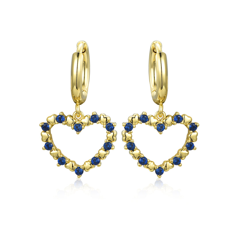 GOLD SAPPHIRE HEART HANGING EARRINGS