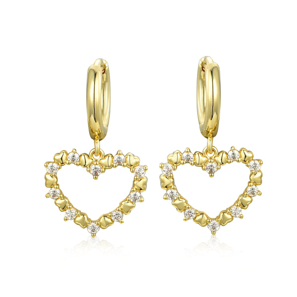 GOLD CZ HEART HANGING EARRINGS