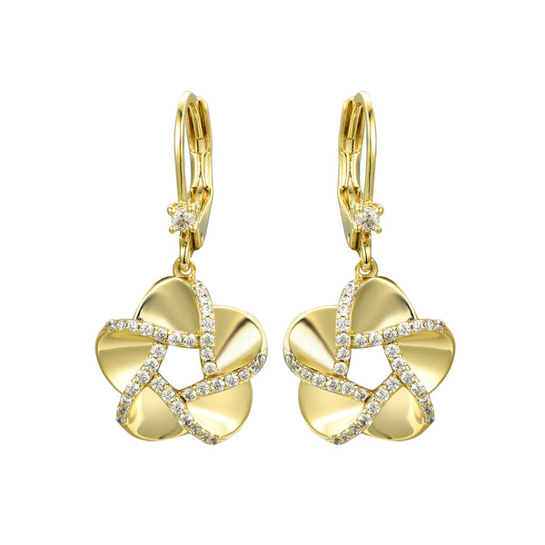 GOLD CZ FLOWER HANGING EARRINGS