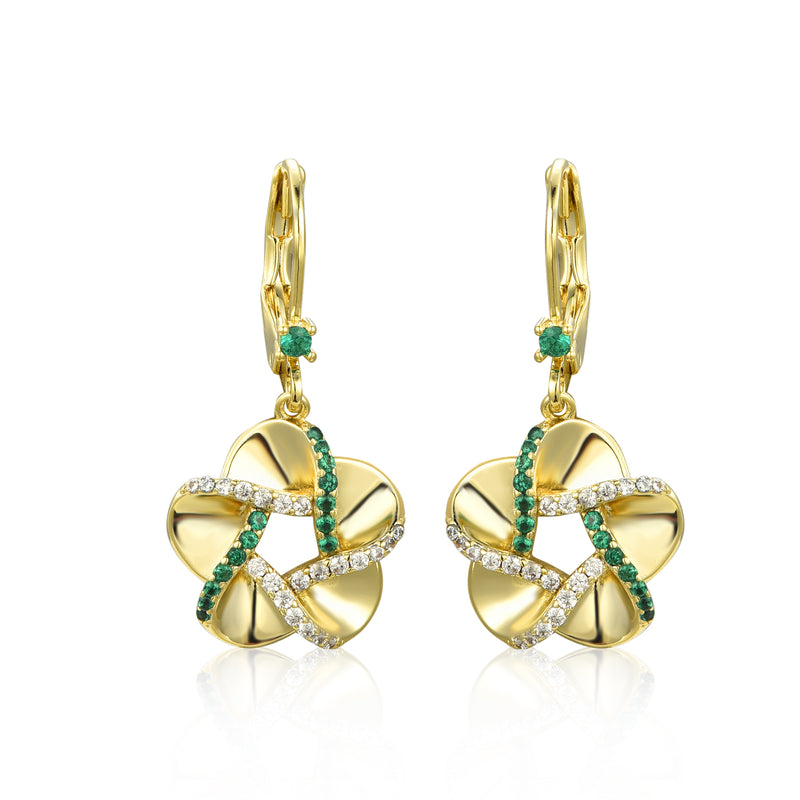 GOLD EMERALD FLOWER HANGING EARRINGS