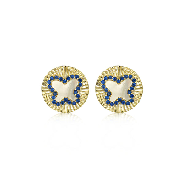 GOLD MOTHER OF PEARL SAPPHIRE BUTTERFLY STUD EARRINGS