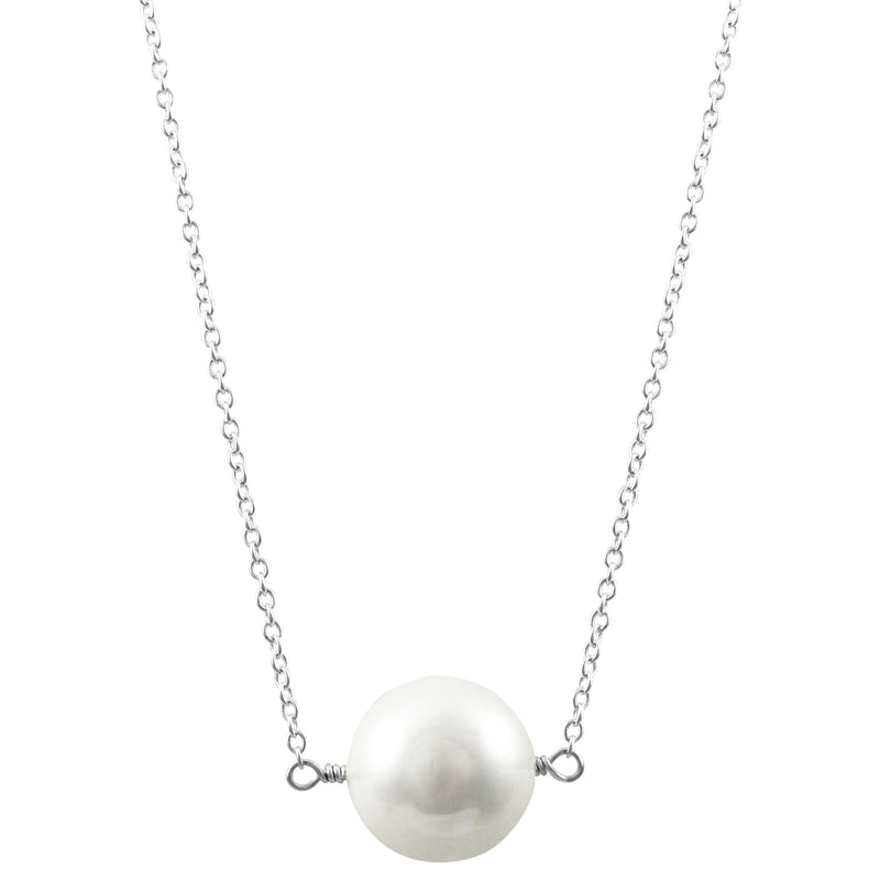 SILVER WHITE ROUND PEARL PENDANT NECKLACE