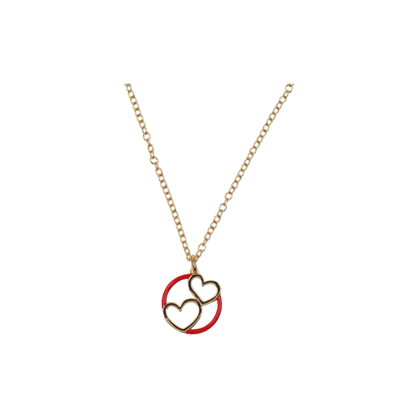 GOLD RED ENAMEL HEART PENDANT NECKLACE