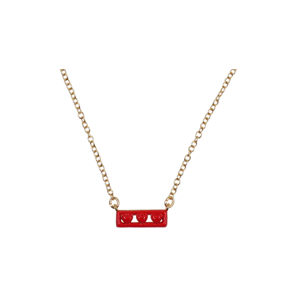 GOLD RED ENAMEL HEART BAR NECKLACE