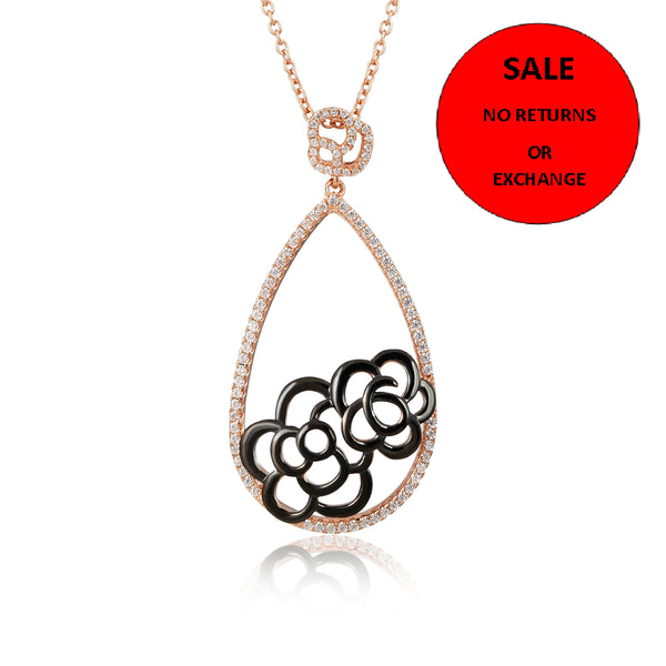 ROSE GOLD CZ DROP FLOWER PENDANT NECKLACE