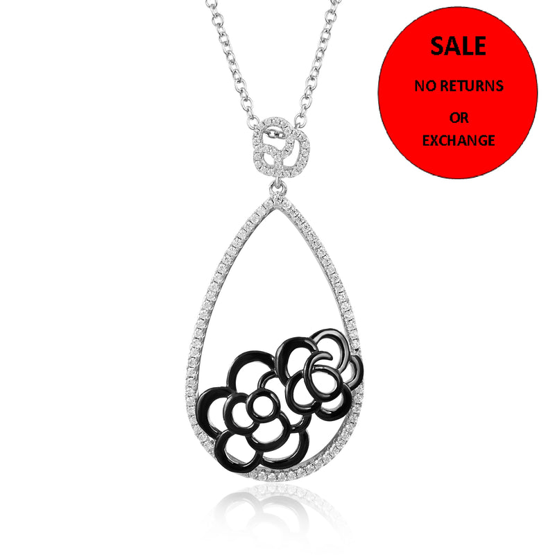 SILVER CZ DROP FLOWER PENDANT NECKLACE