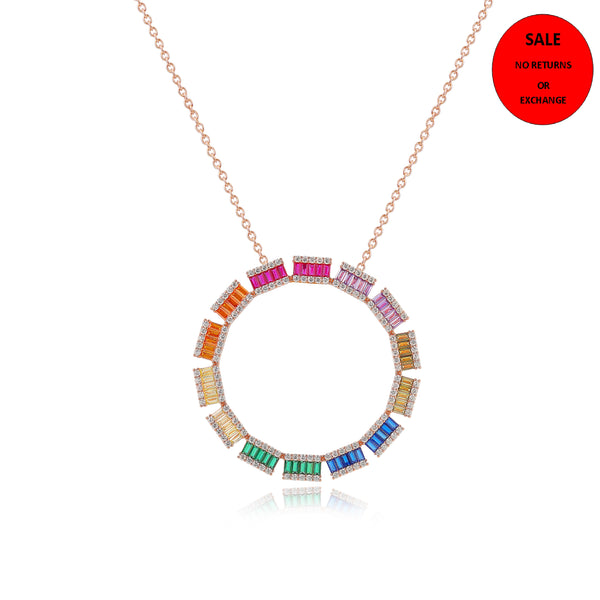 ROSE GOLD ROUND RAINBOW PENDANT NECKLACE