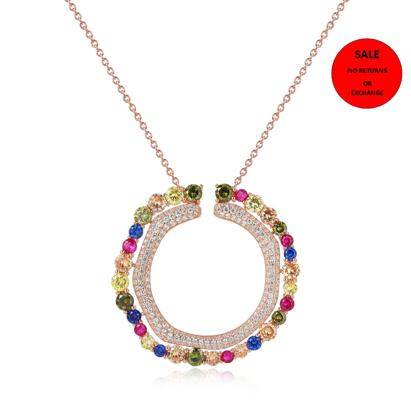 ROSE GOLD ROUND COLOURED PENDANT NECKLACE