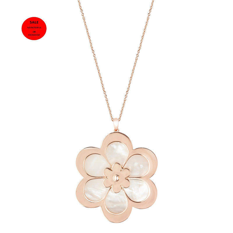 ROSE GOLD MOTHER OF PEARL FLOWER PENDANT NECKLACE