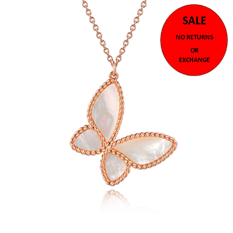 ROSE GOLD MOTHER OF PEARL BUTTERFLY PENDANT NECKLACE