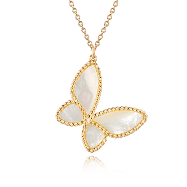 MOTHER OF PEARL GOLD BUTTERFY PENDANT NECKLACE