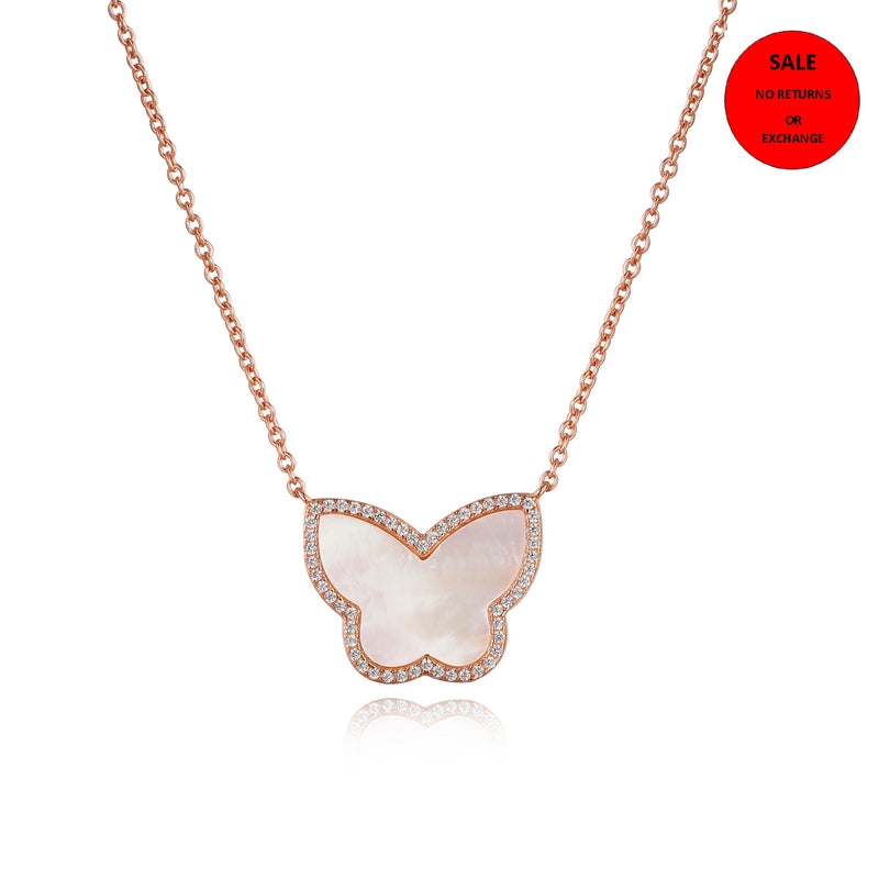 ROSE GOLD MOTHER OF PEARL BUTTERFLY PENDANT NECKLACE