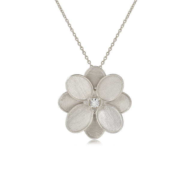 SILVER FROSTED FLOWER PENDANT NECKLACE