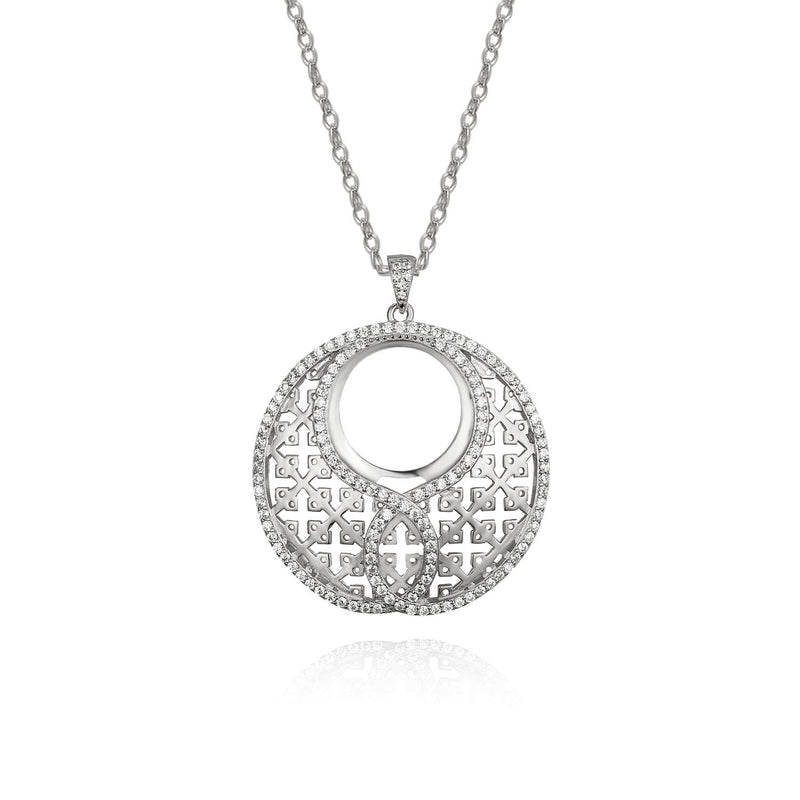 SILVER CZ ROUND PENDANT NECKLACE