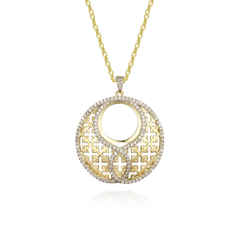 GOLD CZ ROUND PENDANT NECKLACE