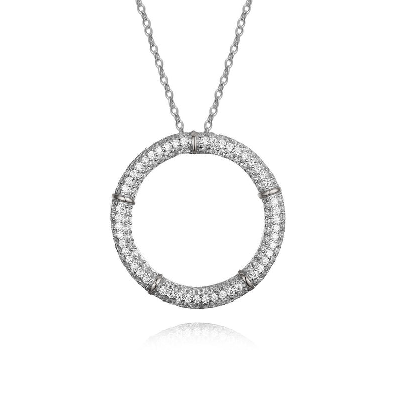 SILVER CZ ROUND PENDANT NECKLACE